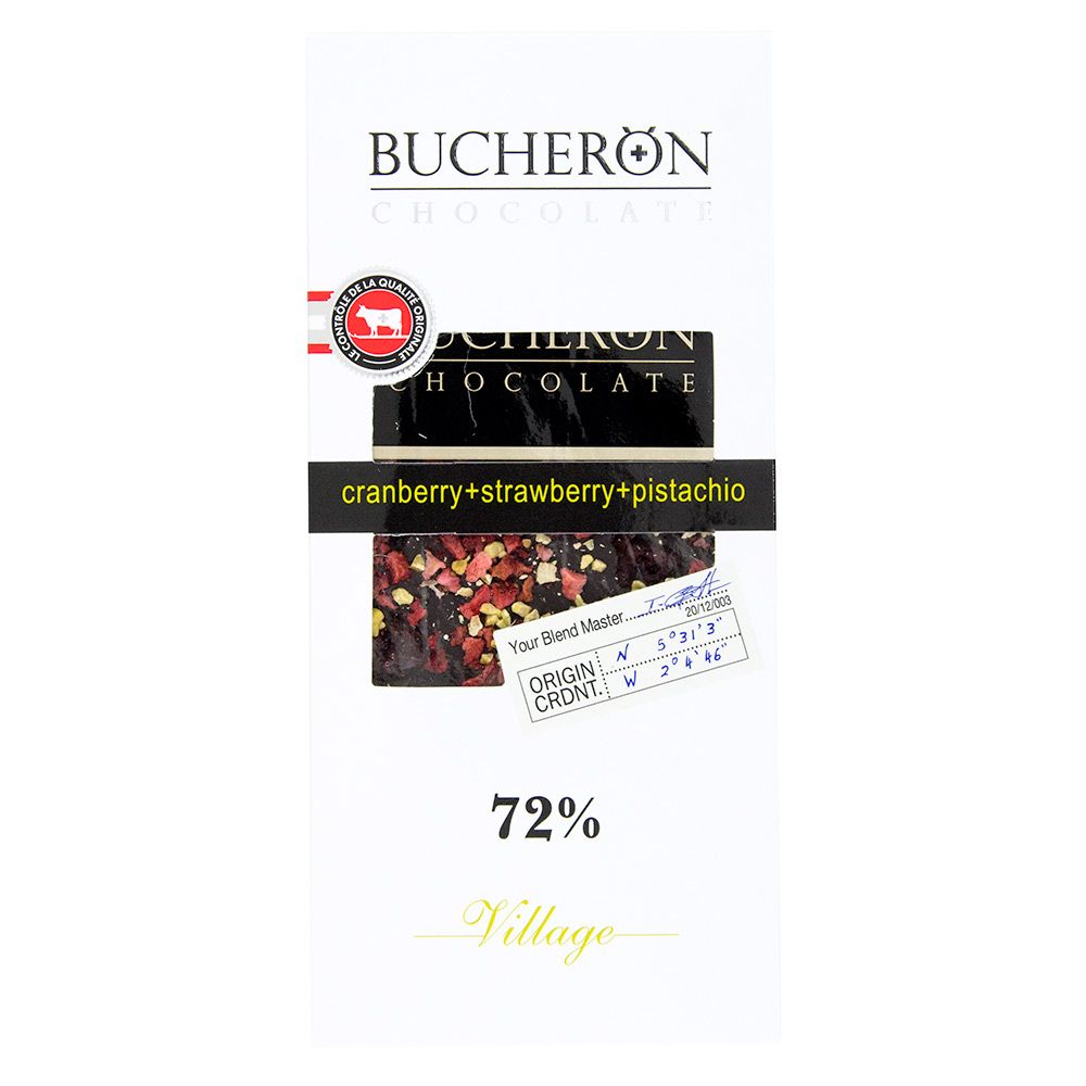 Шоколад Бушерон горький с клюквой, клубникой и фисташками 100г купить в  Красноярске с доставкой на дом в интернет-магазине 