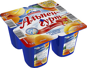 Йогуртный продукт пастеризованный  Альпенгурт Экстра Сливочный СЗМЖ 7,5% Абрикос/персик-маракуйя 100г