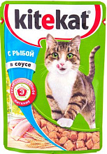 Корм консервированный полнорационный Kitekat для взрослых кошек с рыбой в соусе 85 гр
