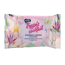 Салфетки влажные  15шт AURA TROPIC COCTAIL освежающие