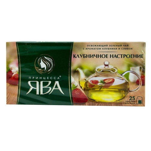 Чай зеленый Принцесса Ява с ароматом клубники и ванили 25 пакетиков по 1,5г купить в Красноярске с доставкой на дом в интернет-магазине "Ярбокс"