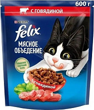 Корм Felix Мясное объедение сухой для кошек 600гр с говядиной