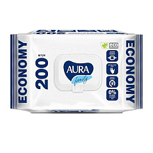 Салфетки влажные 200шт AURA FAMILY для всей семьи с крышкой