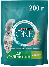 Корм Purina One сухой 200г для кошек при домашнем образе жизни Индейка и цельные злаки