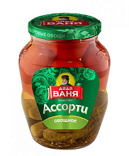 Овощное ассорти Дядя Ваня маринованные огурцы и томаты, 680 гр
