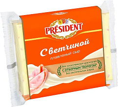 Сыр плавленый Президент с ветчиной БЗМЖ 40% ломтевой 150г
