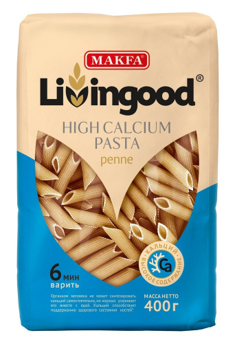 Макаронные изделия Ливингуд High Calcium Pasta Penne с водорослями 400г купить в Красноярске с доставкой в интернет-магазине "Ярбокс"