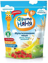 Каша ФрутоНяня мультизлаковое молочная яблоко,банан,земляника, 200 гр