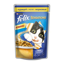 Влажный корм FELIX Sensations для взрослых кошек с курицей в желе с морковью 85 г