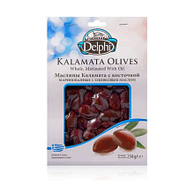Маслины Каламата с косточкой маринованные с оливковковым маслом Delphi 250г