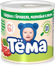 Пюре Тема говядина с брокколи-морковью и рисом, 90 гр