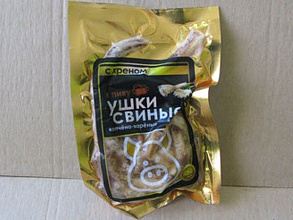 Уши свиные копчено-вареные Браво с хреном 100г купить в Красноярске с доставкой в интернет-магазине "Ярбокс"