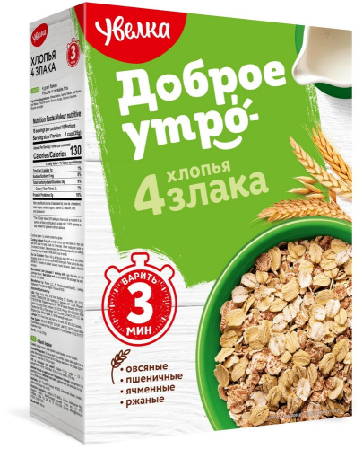 Хлопья Увелка 4-зерновые тонкие 400гр купить в Красноярске с доставкой в интернет-магазине "Ярбокс"