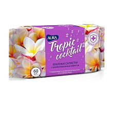 Салфетки влажные  60шт AURA TROPIC COCTAIL антибактериальные