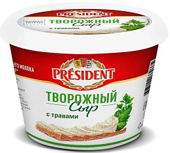 Сыр творожный с травами Президент 140г