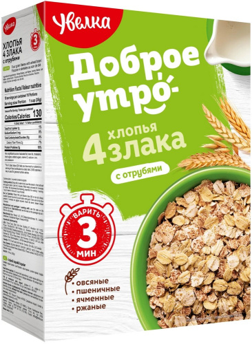 Хлопья Увелка 4-зерновыес пшеничными отрубями 350гр купить в Красноярске с доставкой в интернет-магазине "Ярбокс"