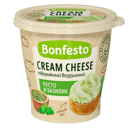 Сыр творожный Кремчиз со вкусом песто и базилик 65% Bonfesto 125г