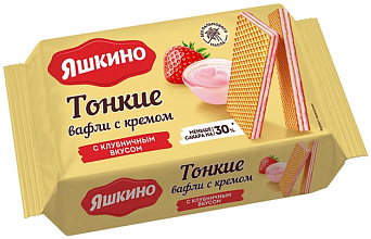 Вафли тонкие с клубничным вкусом Яшкино, 144 гр купить в Красноярске с доставкой в интернет-магазине "Ярбокс"