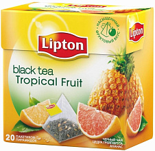 Чай черный Lipton тропические фрукты, 20 пирамидок купить в Красноярске с доставкой на дом в интернет-магазине "Ярбокс"