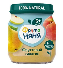 Пюре ФрутоНяня Фруктовый салатик яблоко-груша-персик, 100гр