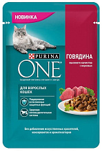 Корм PURINA ONE для взрослых кошек с говядиной 75г