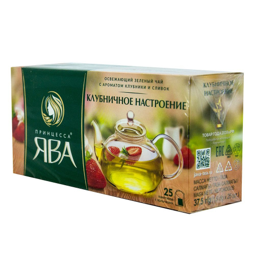 Чай зеленый Принцесса Ява с ароматом клубники и ванили 25 пакетиков по 1,5г купить в Красноярске с доставкой на дом в интернет-магазине "Ярбокс"